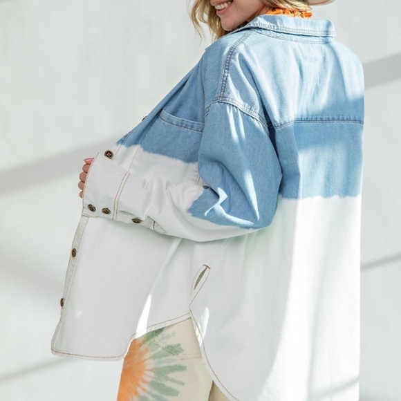 New EASEL LIGHT DENIM BUTTON UP OVERSIZED DENIM SHIRT SHACKET Small JEAN JACKET - Picture 11 of 12